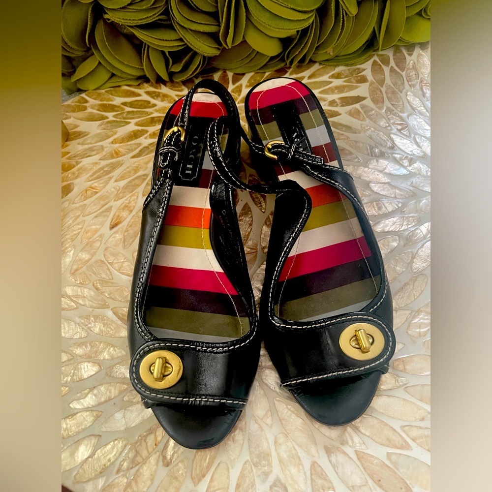 Coach black sling back kitten heels Size 8